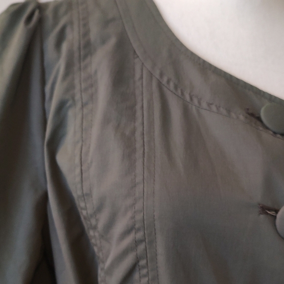 Olive Green Cotton Dress with Floral Detail Medium - Picture 8 of 16